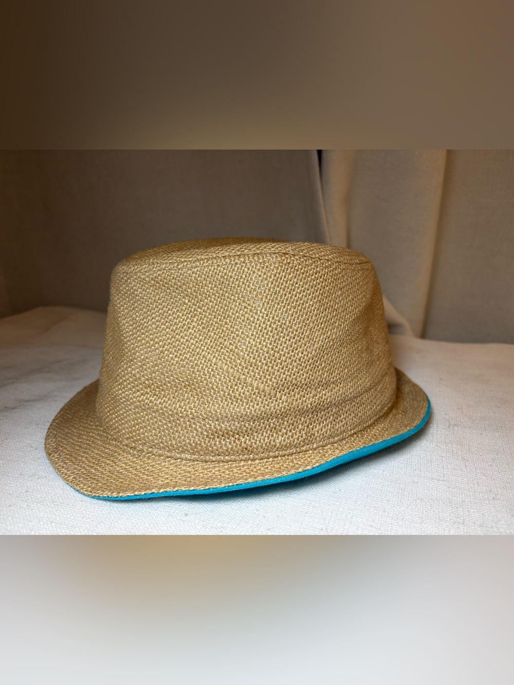 Laundry by Shelli Segal Tan Linen Blend Fedora Hat Blue Trim One Size Summer - Picture 2 of 10